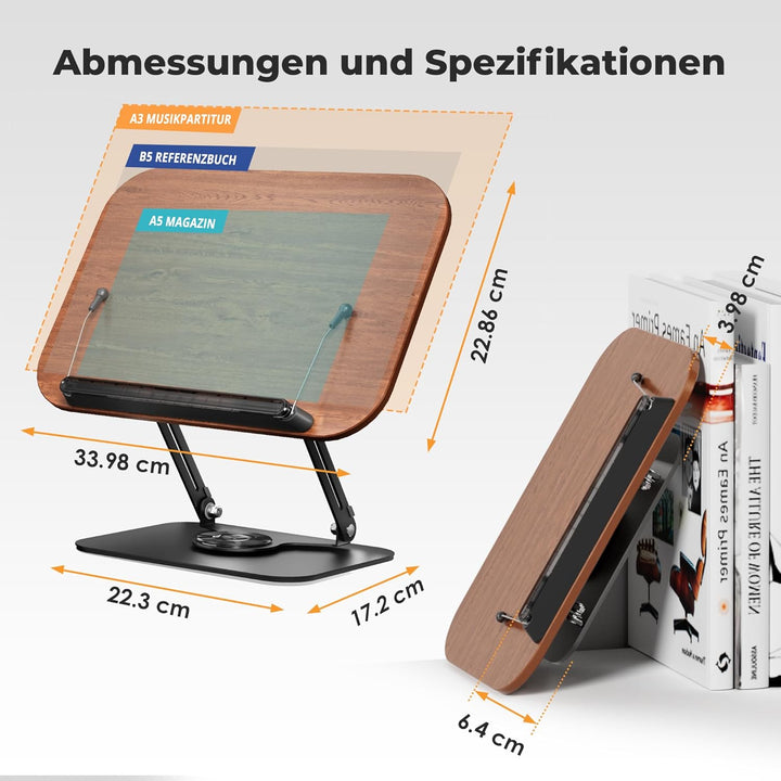 SupeDesk Buchständer zum Lesen,verstellbarer Holz-Buchhalter Leseständer,360° drehbar,faltbar,Kochbu