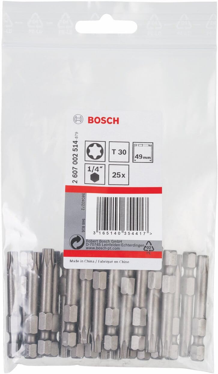 Bosch Professional Bit Extra-Hart für Innen-Torx-Schrauben (T30, Länge: 49 mm, 25 Stück) 49 mm, 25 S