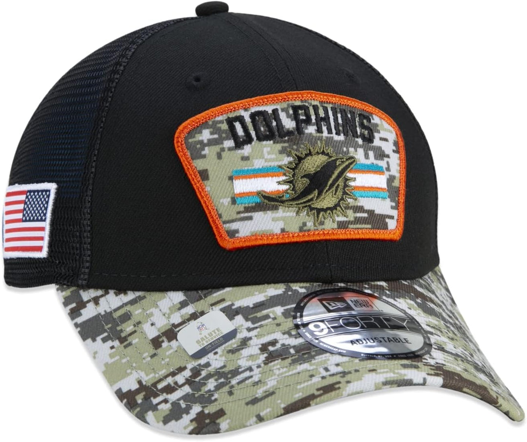 New Era NFL Logo NFL On Field 2021 Salute to Service Black 39Thirty Stretch Cap 55-62 940-Miami Dolp