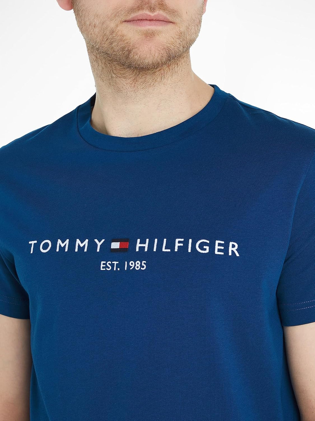 Tommy Hilfiger Herren T-Shirt Kurzarm Tommy Logo Rundhalsausschnitt M Blau (Deep Indigo), M Blau (De