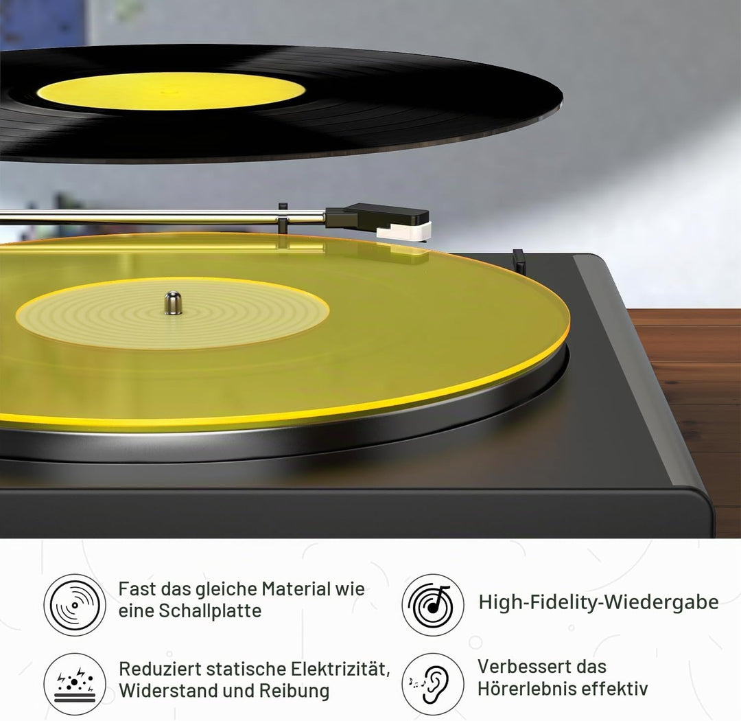 Plattenspieler-Matte, Schallplatten-Slipmat, Acryl-Plattenspieler-Platte, Vinyl-Rutschmatten (Gelb)