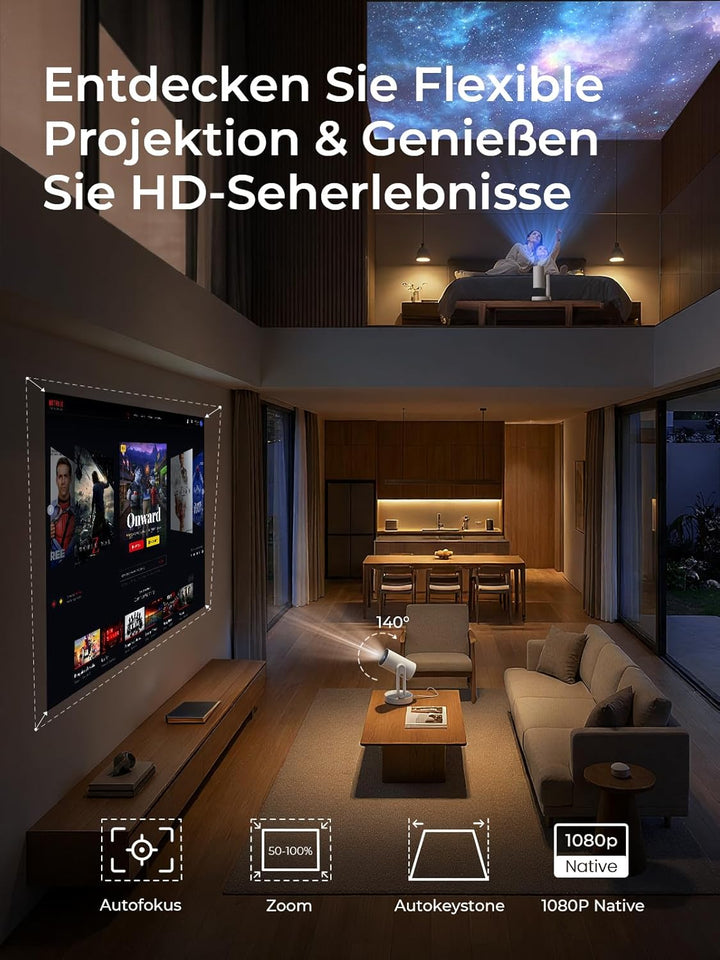 ETOE Starfish Mini Beamer, Android TV 11.0, Unterstützt 4K, Auto Keystone-Korrektur, 150 Zoll, Indiv