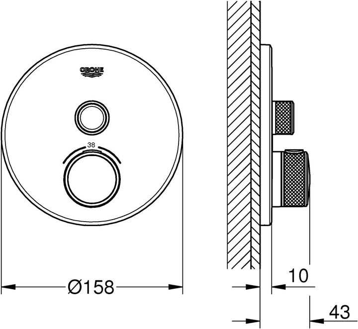 GROHE Grohtherm Smartcontrol Thermostat mit 1 Absperrventil (Sicherheitsperre bei 38°C , Temperature