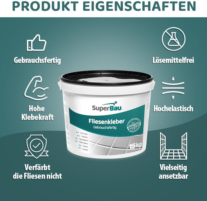 SuperBau Gebrauchsfertiger Kleber - Dispersionskleber für Fliesen - Flexmörtel Weiss für Terrakotta