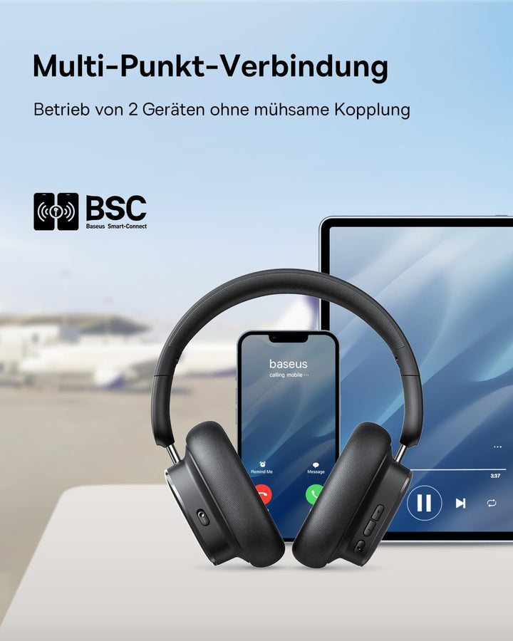 Baseus Aktive Noise Cancelling Kopfhoerer mit 100 Std. Akku, LHDC Hi-Res Sound, Reduziert Geräusche