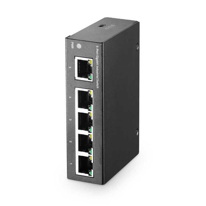MokerLink 5 Port Gigabit-Industrie-Ethernet-Switch auf DIN-Schiene, Mini-Grösse, Typ-C-Stromversorgu