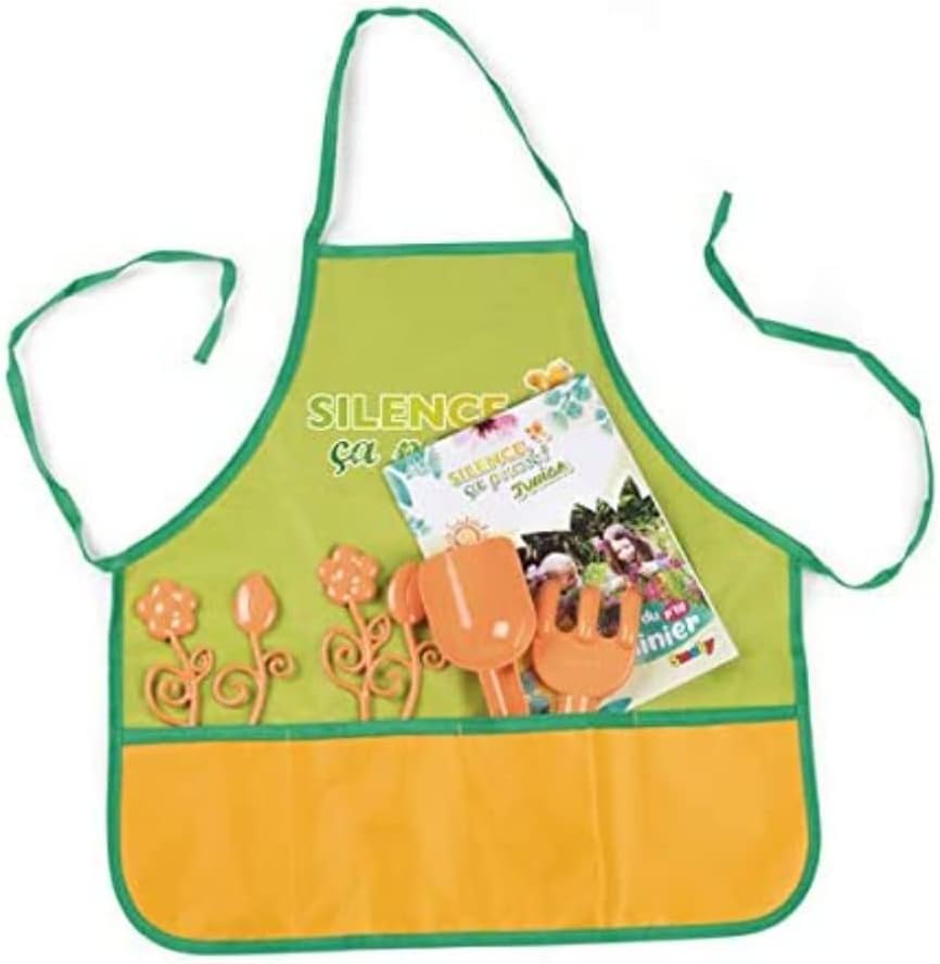 Smoby - Silence ça Pousse – Gartenschürze für Kinder – integrierte Taschen – Rechen + Schaufel – ab