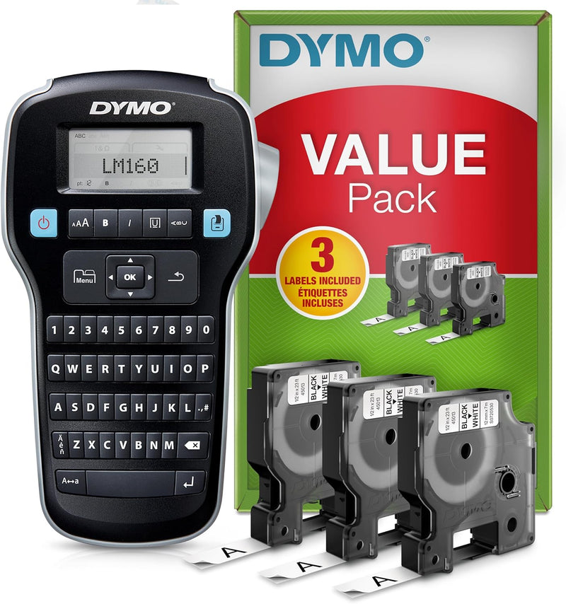 DYMO LabelManager 160 Label Maker Starter Kit, Monochrom | Handetikettiermaschine | mit 3 Rollen D1