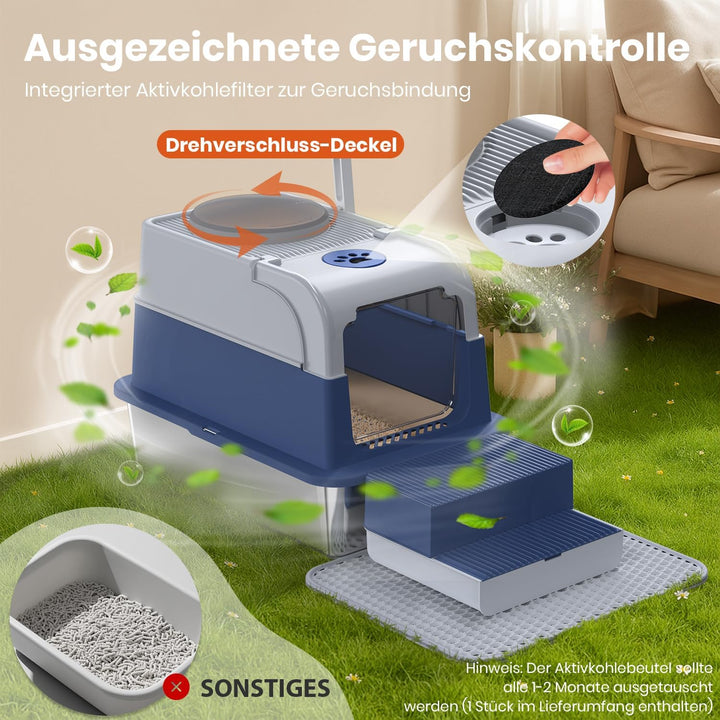 XXL Katzenklo Edelstahl mit Deckel, Cityflee Geschlossenes Katzenklo, Katzentoilette mit Deckel & Fr