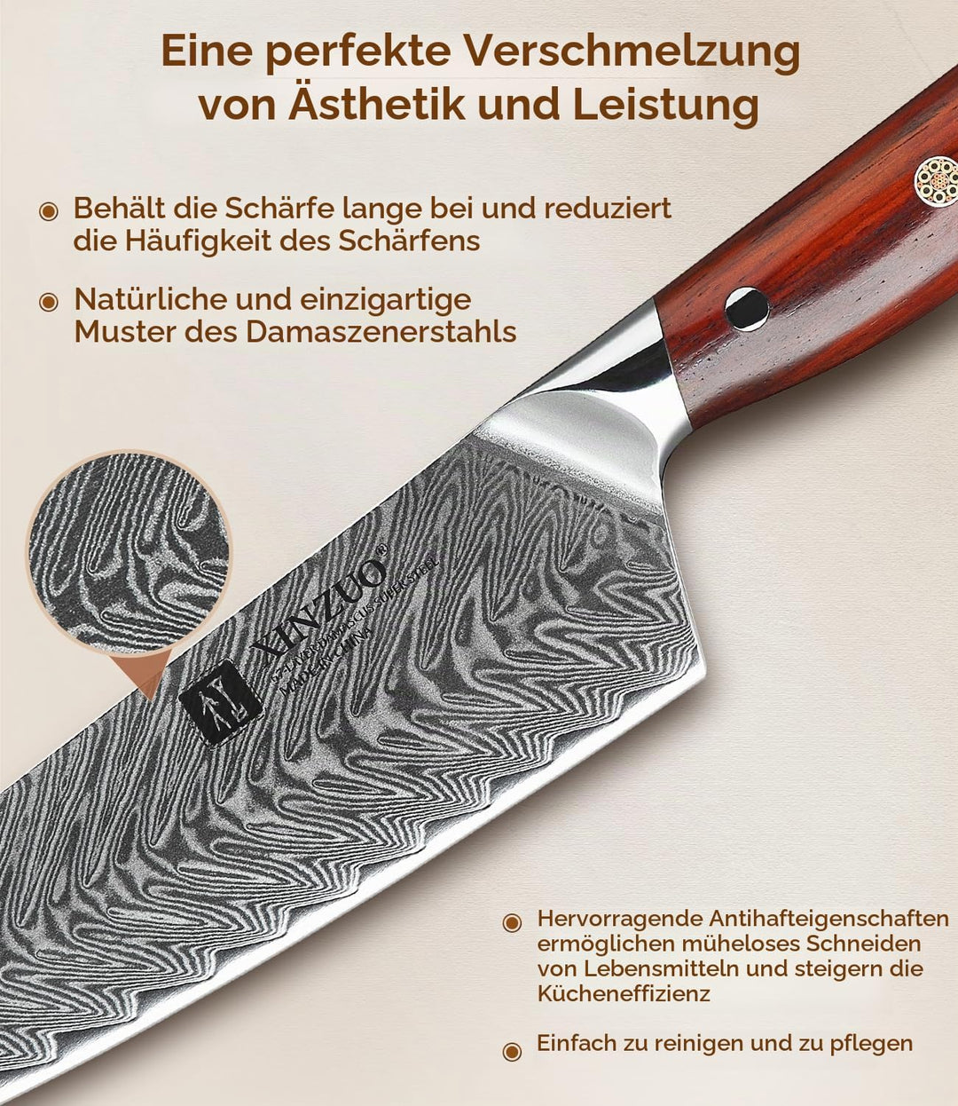 XINZUO Damaststahl Kochmesser, 21cm Kiritsuke Chefmesser Profi geschmiedet Kochmesser, Scharfe Kling