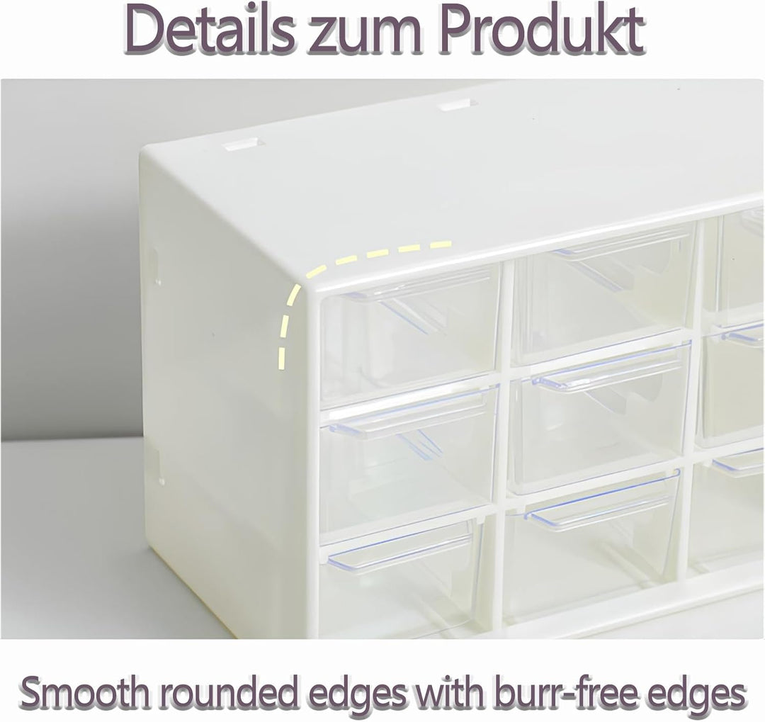 2 Stück Bastelbox Aufbewahrung mit 9 Schubladen, Mini Desktop Schublade Organizer, Stapelbar Desktop