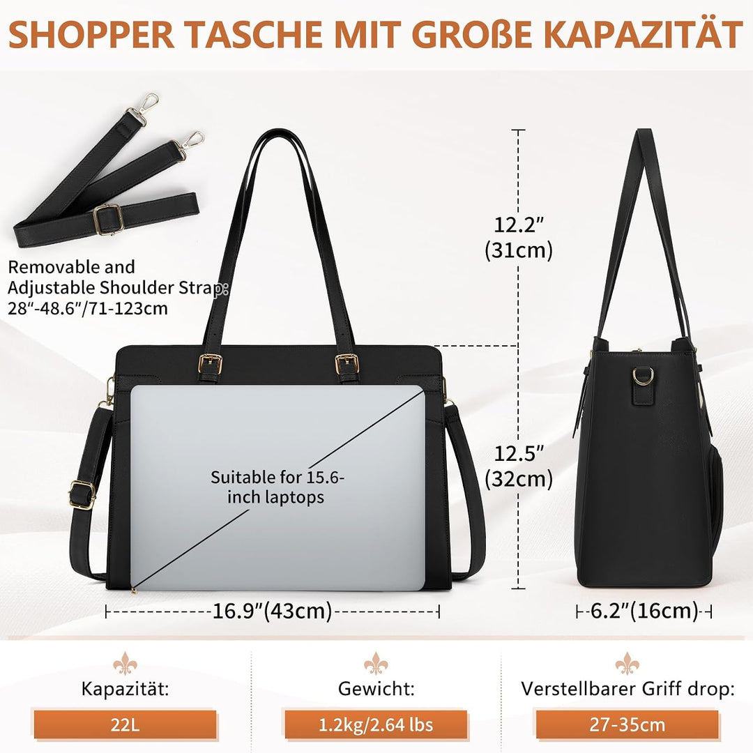 RAINSMORE Arbeitstasche Damen mit Isolierted Kühlfach Shopper Damen Schwarz, Schwarz