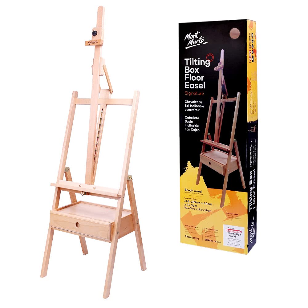 Mont Marte Signature Neigbare Box Boden Staffelei Buchenholz, hält Leinwände bis zu 92 cm in der Höh
