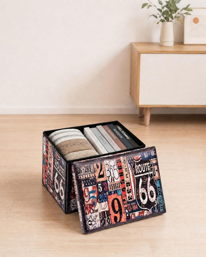 Bonlife Retro Kunstleder Hocker, Faltbarer Aufbewahrungshocker, Platzsparender Fusshocker für Wohnzi