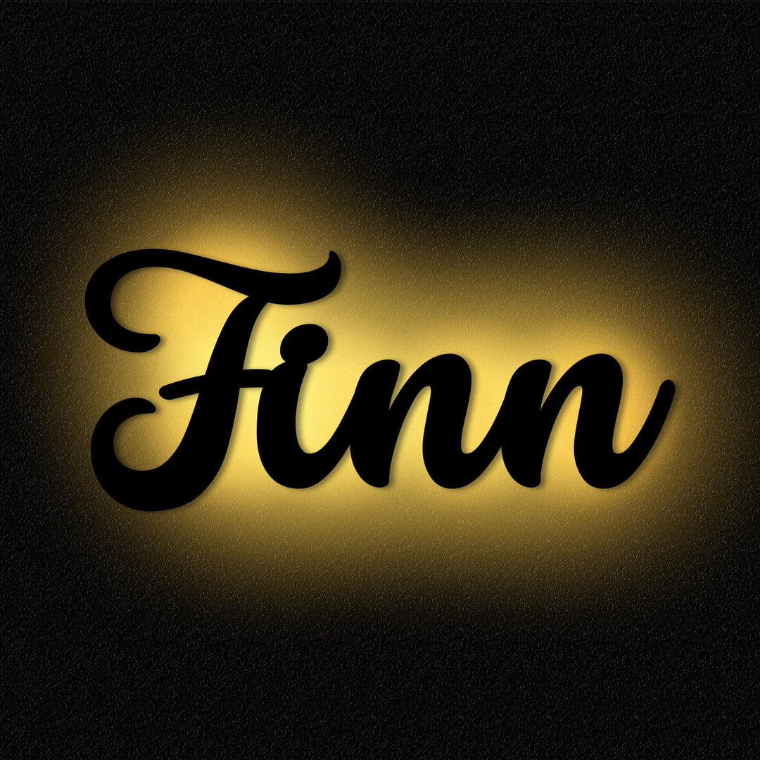 Namenslampe Holz Name Finn Schriftzug I Wandlampe Geschenk Kinder &amp; Erwachsene Wohnzimmer Kinderzimm