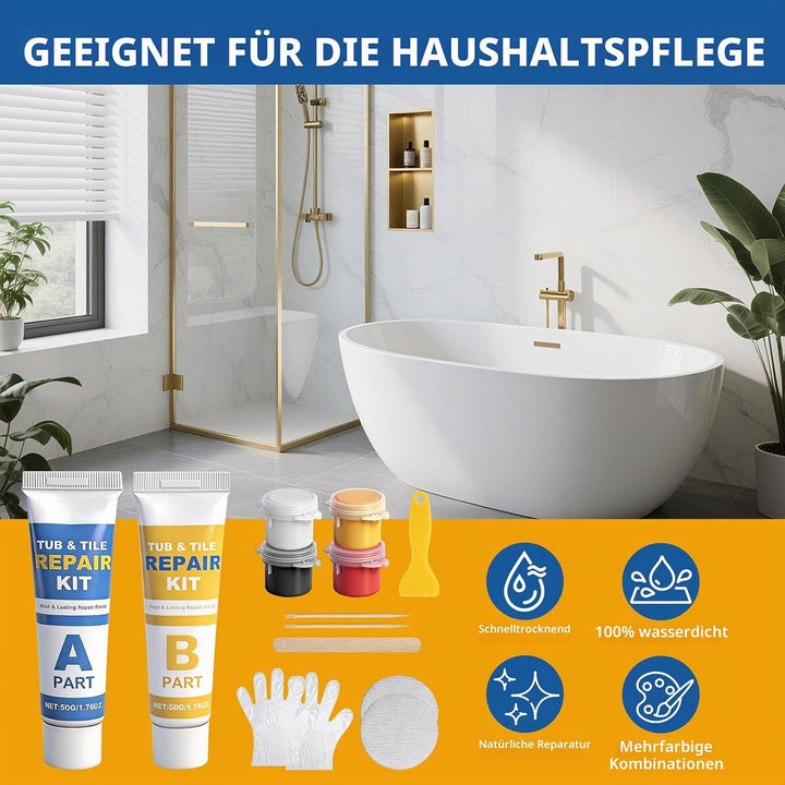 Fliesen Reparaturset, Badewannen Reparaturset Weiss, Wasserdichtes Keramik Reparaturset für Waschbec