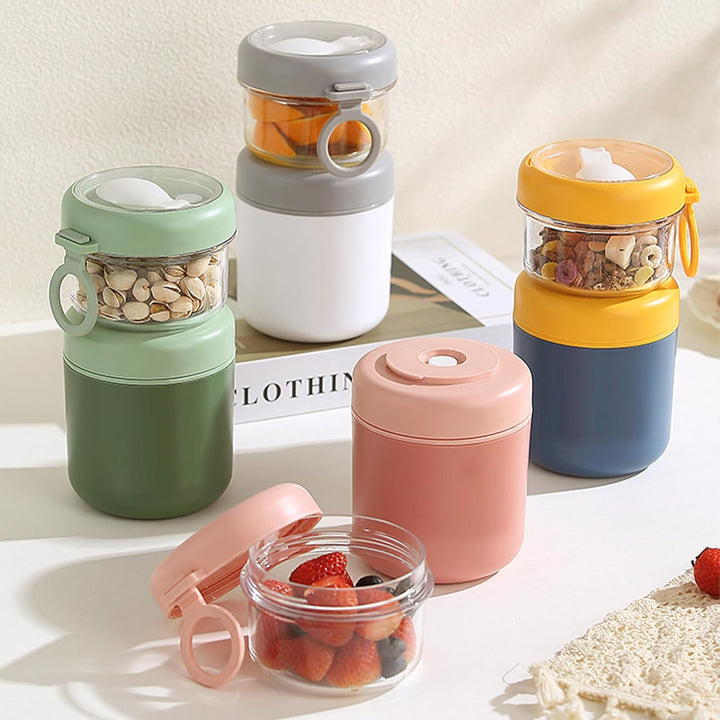 Edelstahl Müslibecher to Go, 2-in-1 Joghurtbecher to Go Mit Löffel, 530ml+330ml Tragbarer Auslaufsic