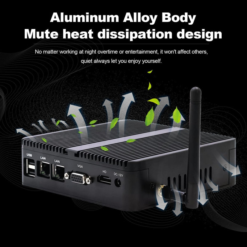 WEIDIAN Mini PC Lüfterloser Mini Desktop Celeron DDR4 8GB RAM 128GB SSD Kompakter Industrierechner D