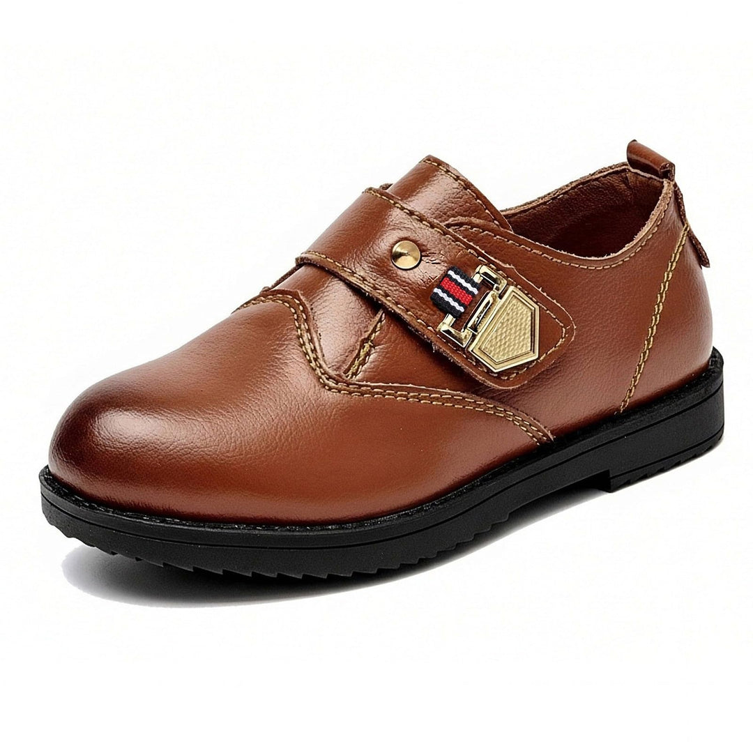 DADAWEN Anzugschuhe für Kinder Jungen Klettverschluss Halbschuhe Schule Uniformschuhe 29 EU Braun, 2