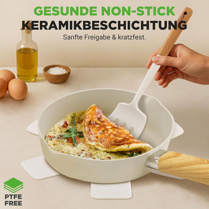 NutriChef Keramik Kochgeschirr Set – Töpfe und Pfannen, 14-teilig für Induktion mit Antihaftbeschich