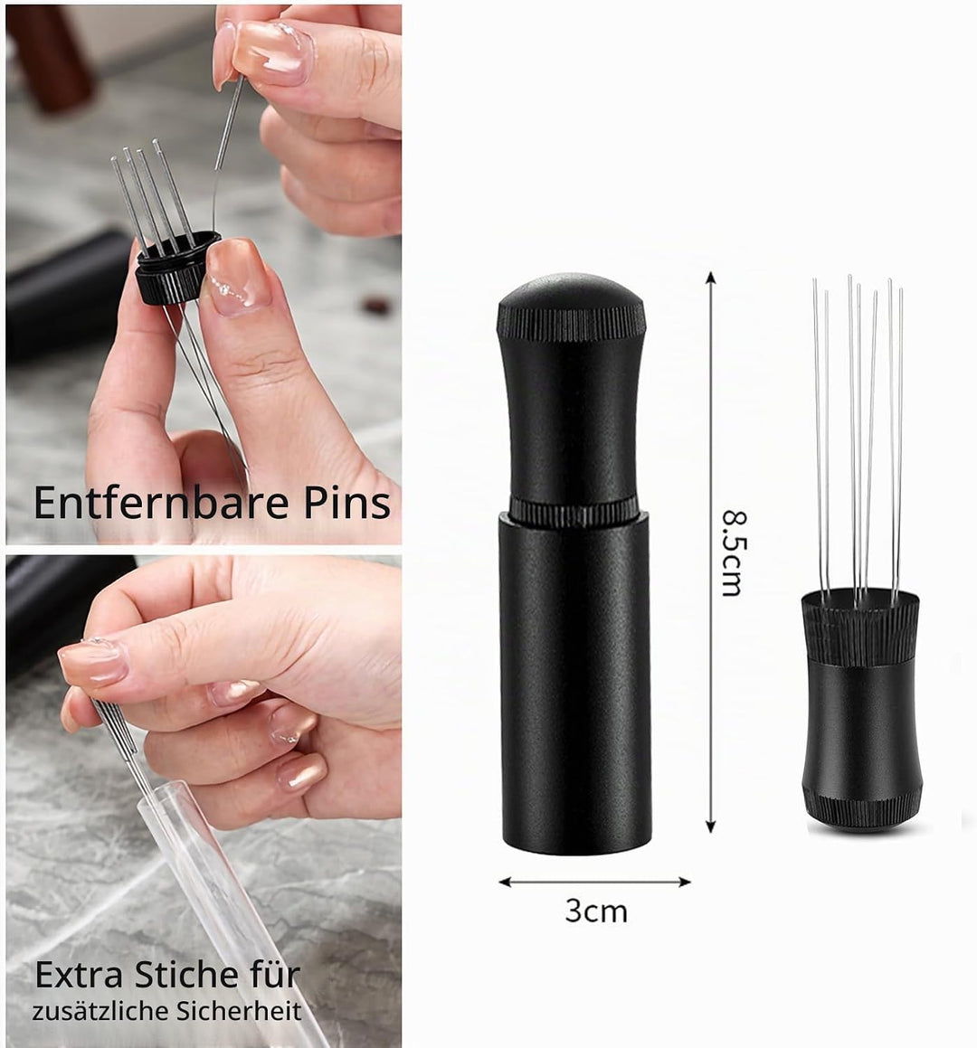 Kaffee Tamper Set 58mm, 30lbs Druckregulierend Espresso Tamper mit WDT Tool &amp; Magnetisch Dosierring,