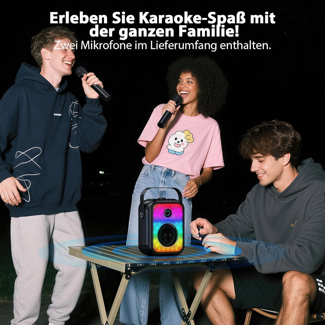 Karaoke Maschine für Erwachsene mit 2 kabellosen Mikrofonen, tragbarer Bluetooth-Lautsprecher mit St