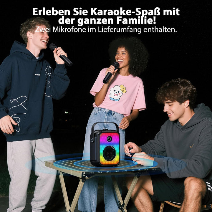 Karaoke Maschine für Erwachsene mit 2 kabellosen Mikrofonen, tragbarer Bluetooth-Lautsprecher mit St