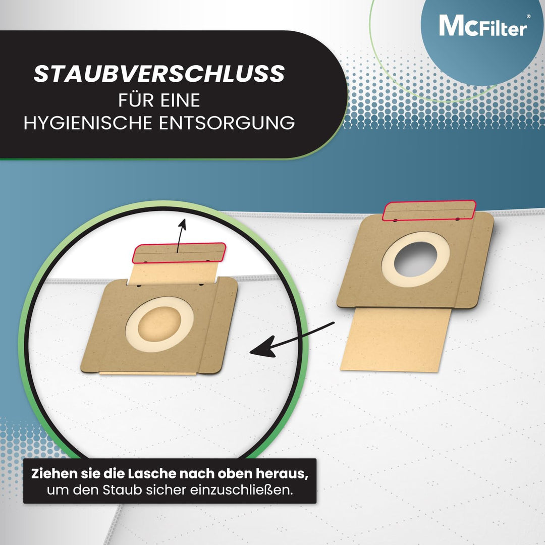 McFilter | 10 Staubsaugerbeutel geeignet für Kärcher T 10/1, T 12/1, 6.904-315.0 | formstabile Pappd