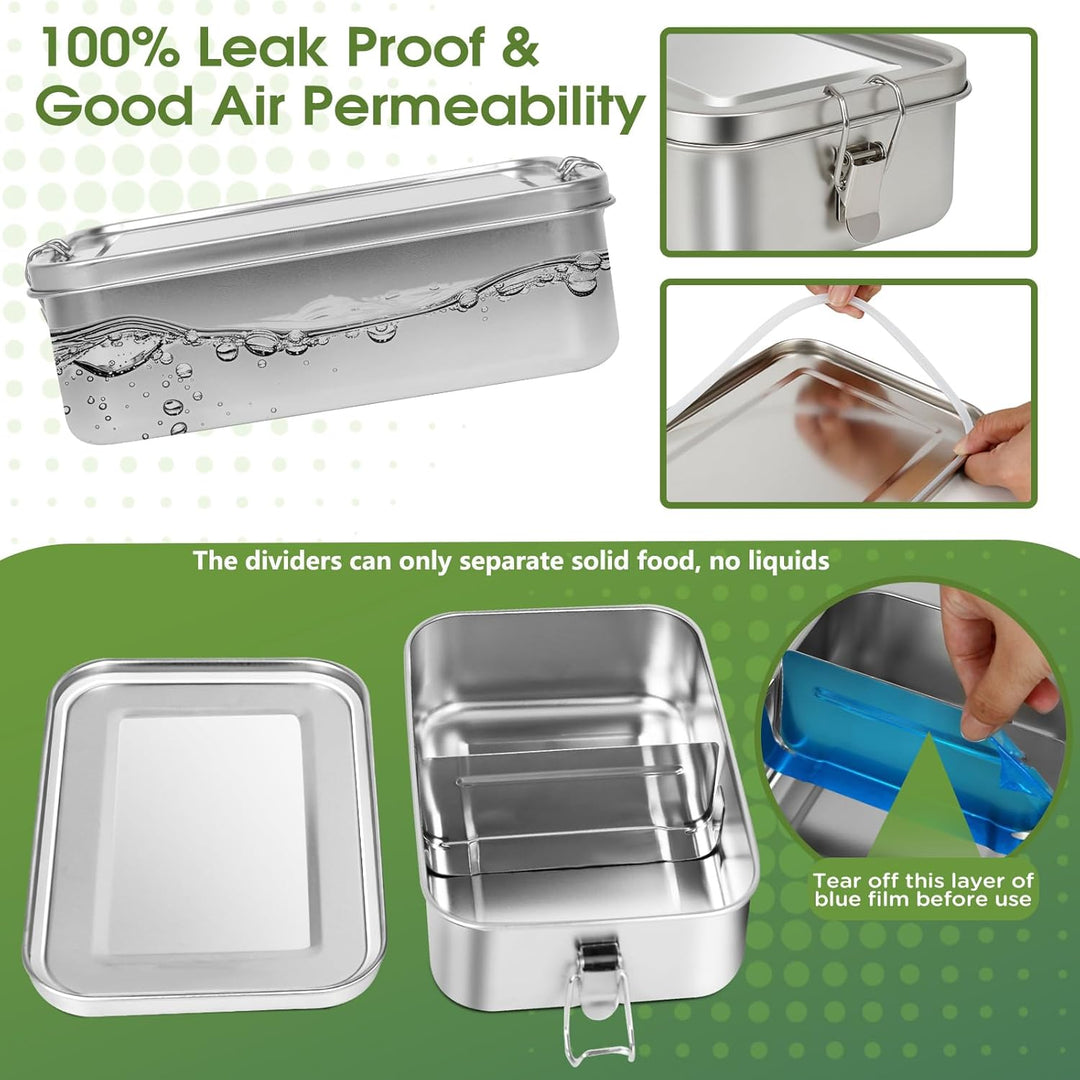 4er Pack 304-Stahl-Bento-Boxen, Mit Lunchbox Edelstahl in Den Volumina 1400/850/550/550ml, Leckdicht