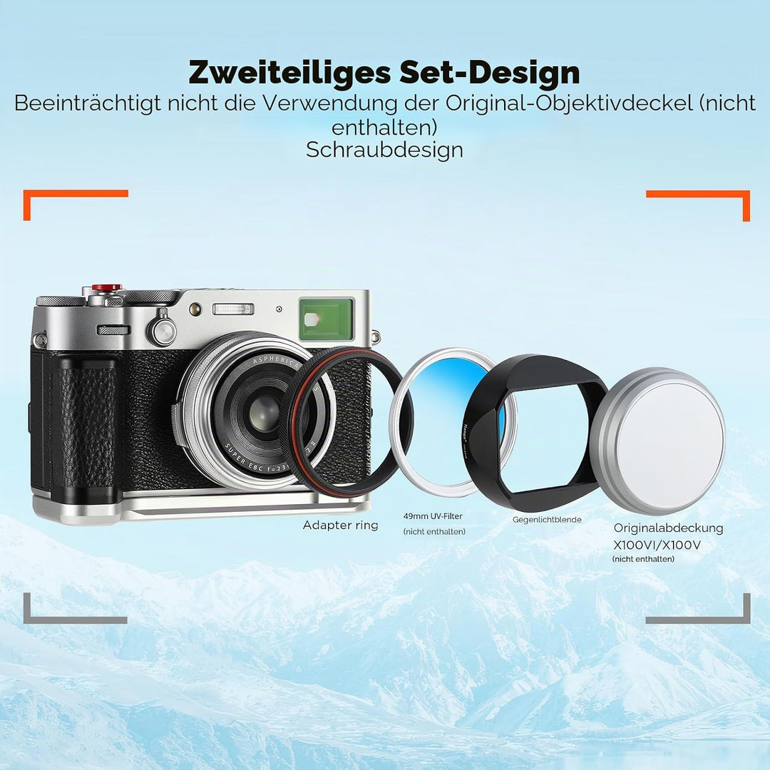 Haoge Gegenlichtblende aus Metall, quadratisch, für Fuji Fujifilm X100VI X100V X100F X100 X100S X100