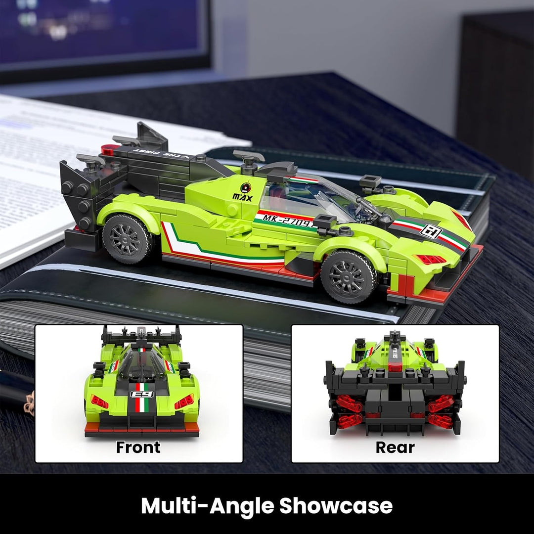 Mould King 27097 Technik Sportwagen Bausteinsets mit Acryl Vitrine Modellautos zum Sammeln, Geschenk