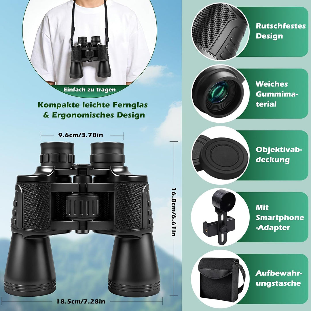 20x50 Fernglas für Erwachsene, Vogelbeobachtungs Ferngläser mit BAK4 Prism FMC-Objektiven - 26mm Gro