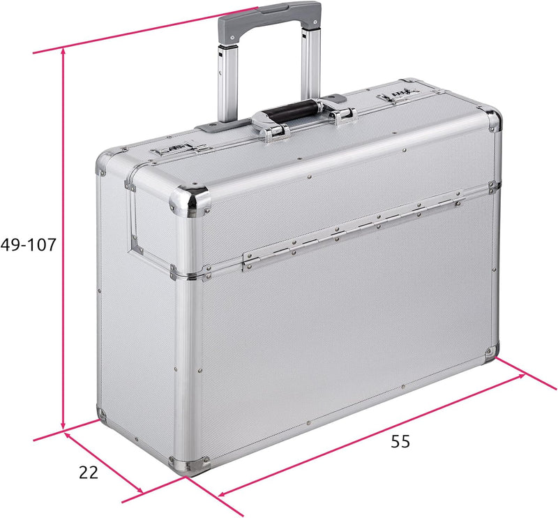 tectake 401232 XL Pilotenkoffer, Zwei Zahlenkombinationsschlösser, mit Rollen, Totalmasse 55x49x22cm