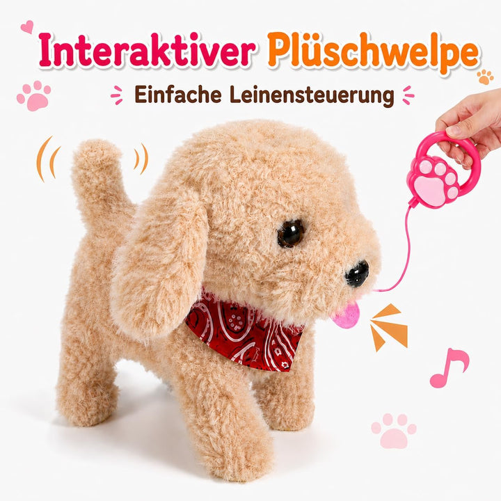 Interaktiver, laufender Plüsch-Welpenspielzeughund, Roboterhund mit Pflegeset, Weihnachtsgeschenkspi