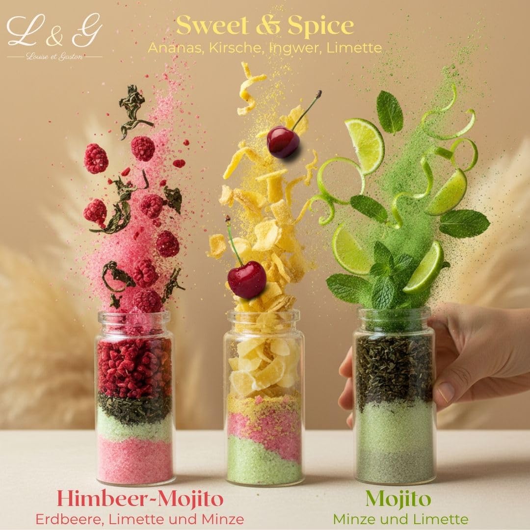 L&G – Rum Sweet Rum Geschenkset | Rum Selber Machen Set mit 3 Gewürzflaschen, Edelstahl-Eiswürfeln &