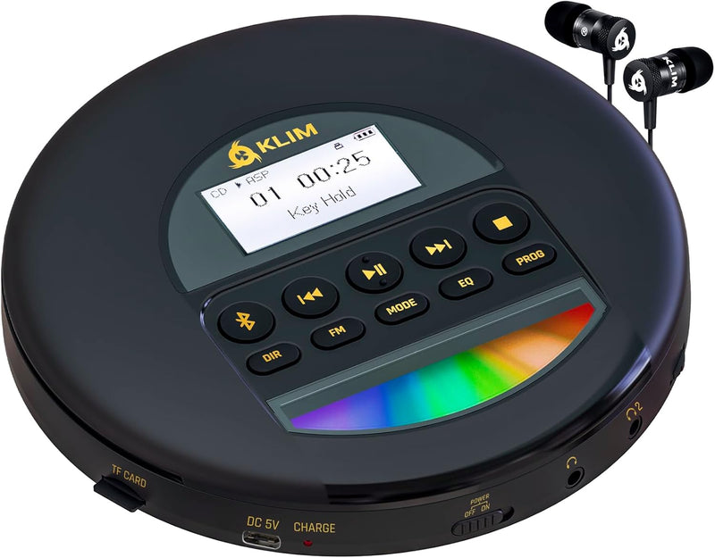 KLIM Nomad CD Player Bluetooth - Tragbarer CD-Player Discman mit langlebigem Akku - Inklusive Kopfhö