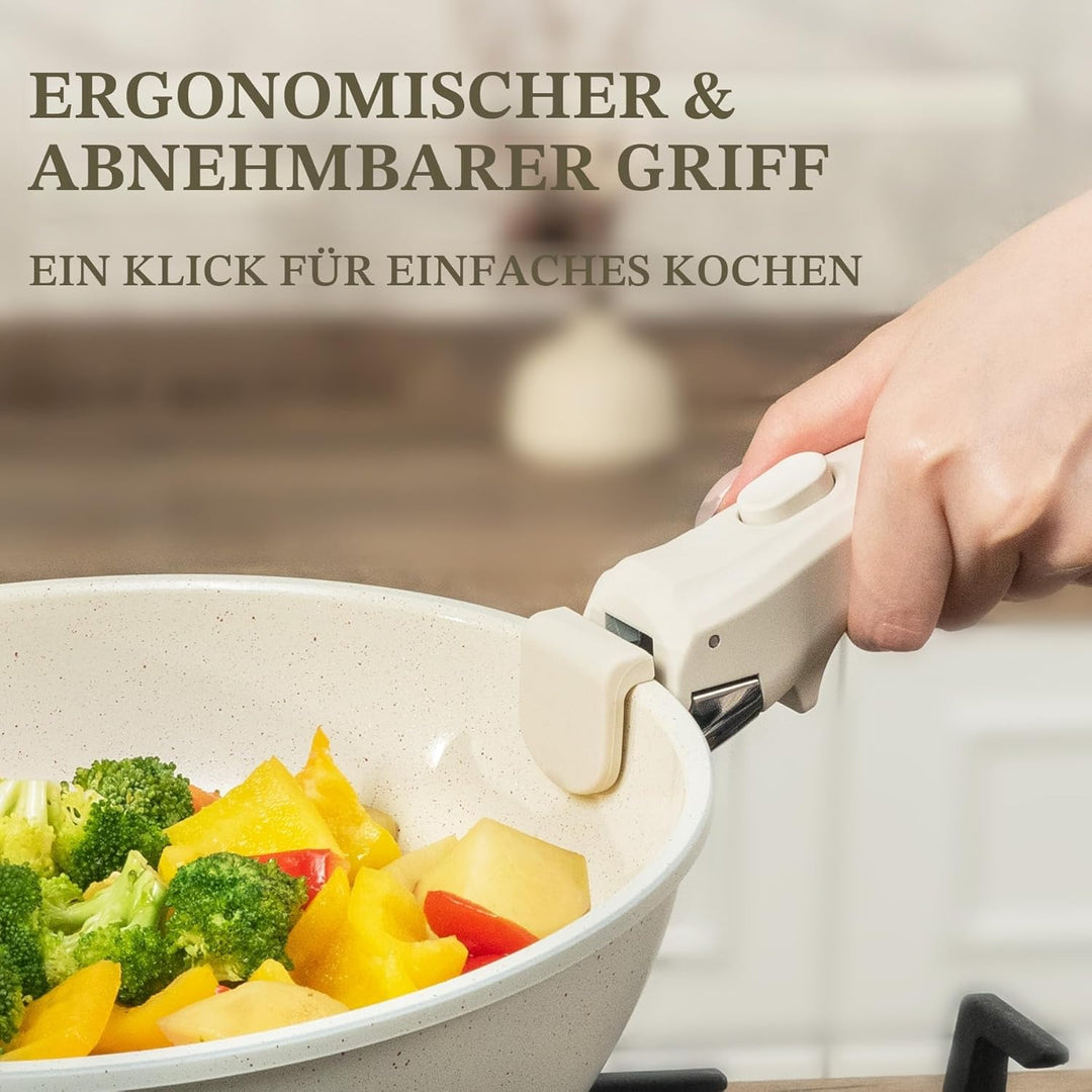 Keramik Topfsets Pfannenset 23 Teilig Antihaft Kochgeschirr mit Abnehmbarem Griff Stapelbar Topfset