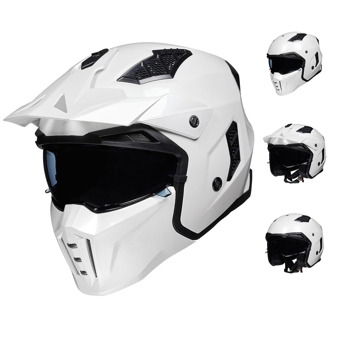 ILM Helm Motorrad Motocross Herren Damen Vintage Retro mit Visier ECE Model Z302,Weiss, S S Weiss, S