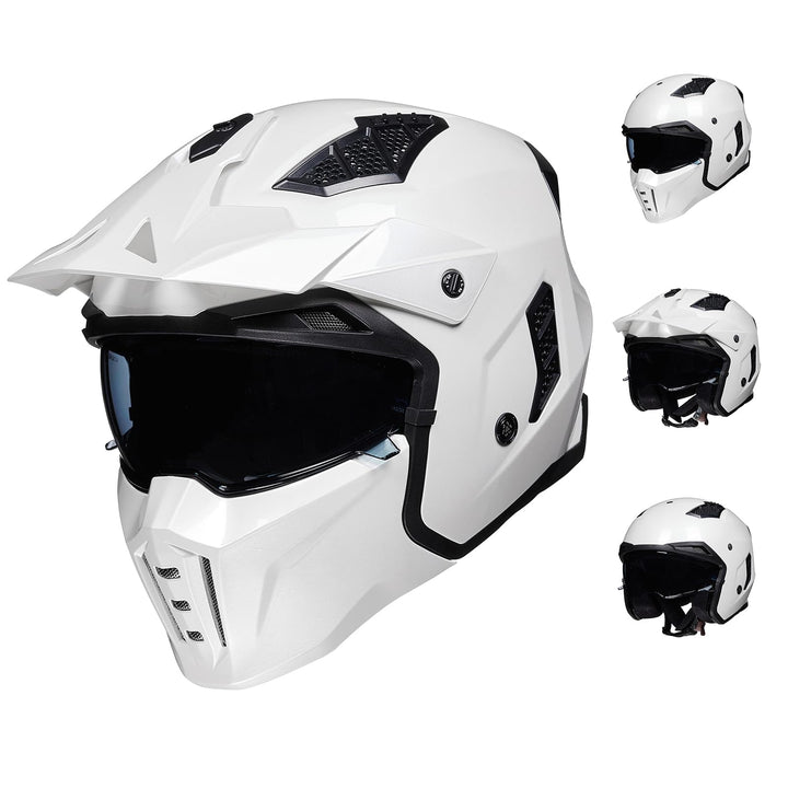 ILM Helm Motorrad Motocross Herren Damen Vintage Retro mit Visier ECE Model Z302,Weiss, S S Weiss, S