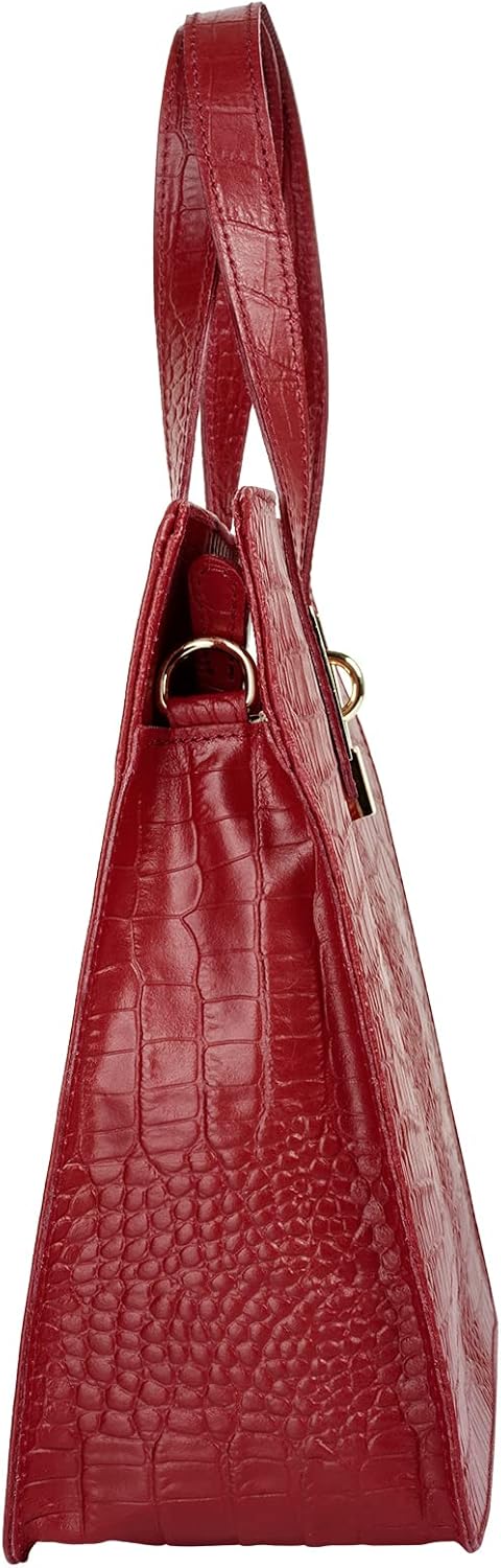 Handtasche Echt Leder Damen Made in Italy, Smartphonefach, Kroko-Design, elegante Umhängetasche, Dam