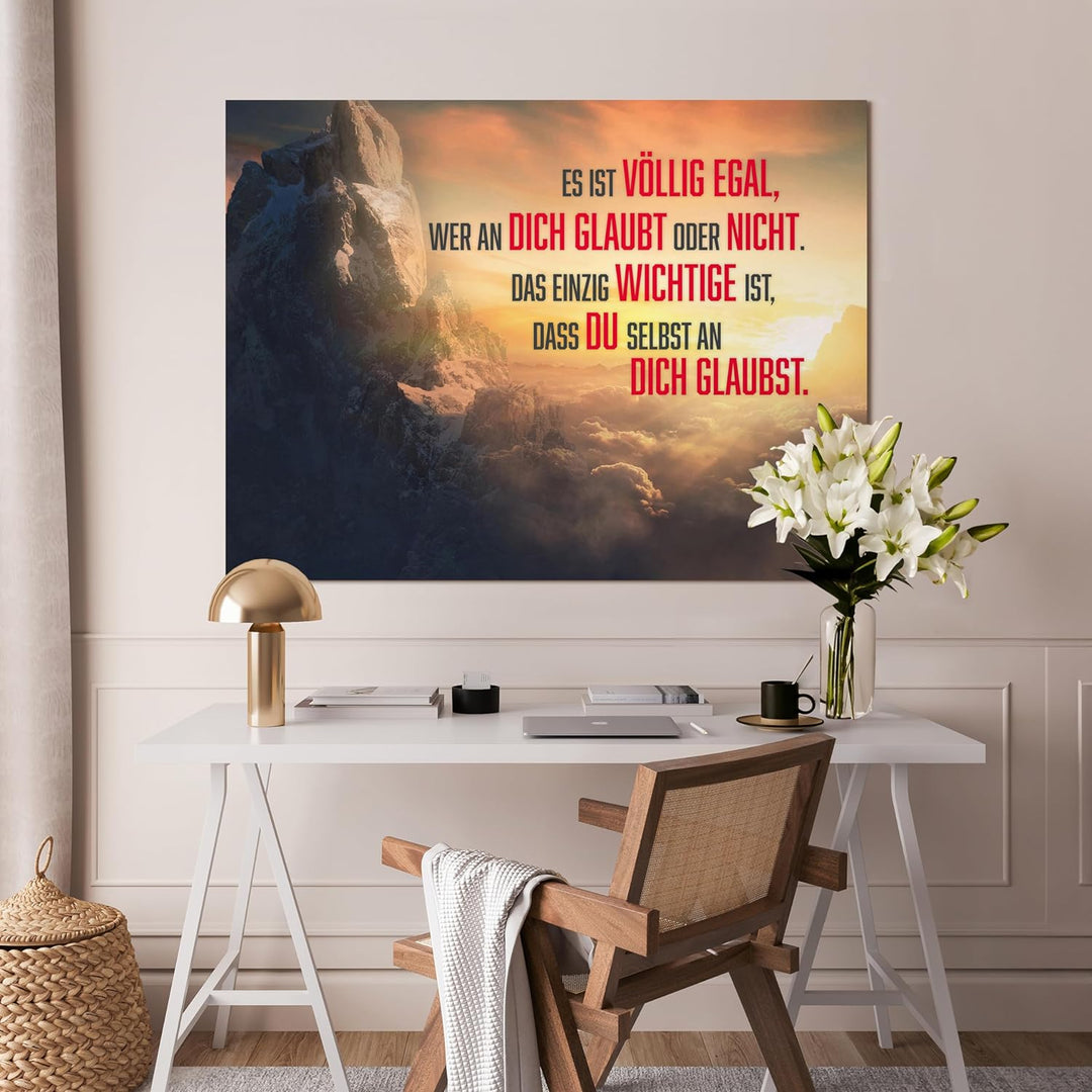 wandmotiv24 Motivations Motiv als Leinwandbild, 60x45cm, Querformat, Glaub an Dich selbst, Berge, So