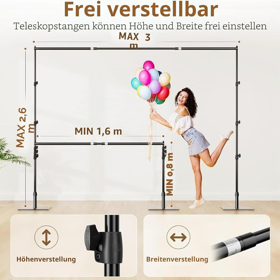 EMART Foto Hintergrund Ständer mit Stahlsockel, 2,6m x 3m Verstellbarer Hintergrundsystem, Hintergru