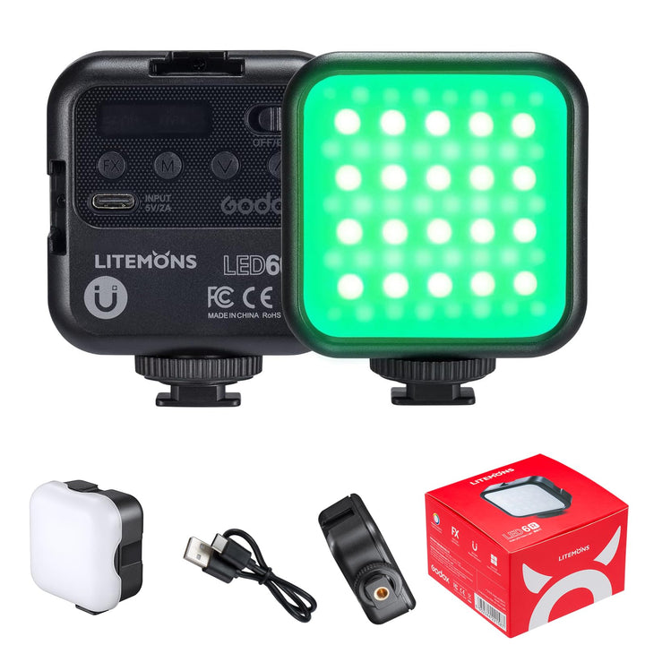 Godox LITEMONS LED6R RGB Videoleuchte, Pocket LED Licht Bicolor 3200K-6500K, CRI 95, 13 Fx Lichteffe