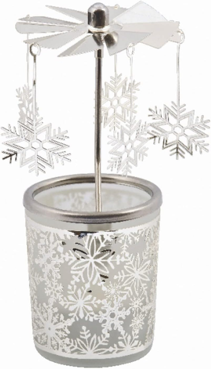 MaMeMi WEIHNACHTLICHES WINDLICHT/Teelichtkarussel aus Glas, Windlicht- Karussell [Motiv Schneeflocke