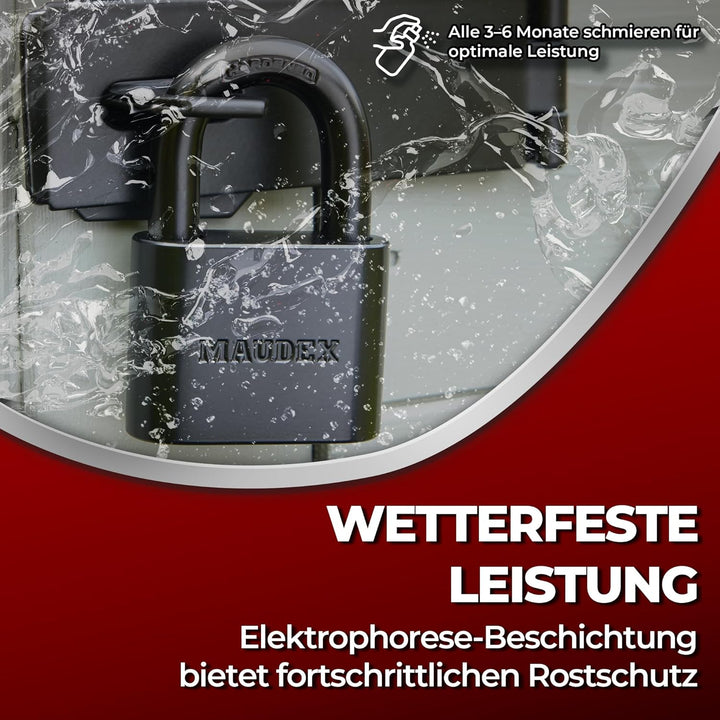 PBK50 Vorhängeschloss – Vorhängeschloss wetterfest mit 5 Schlüsseln, Messingzylinder & Beschichtung