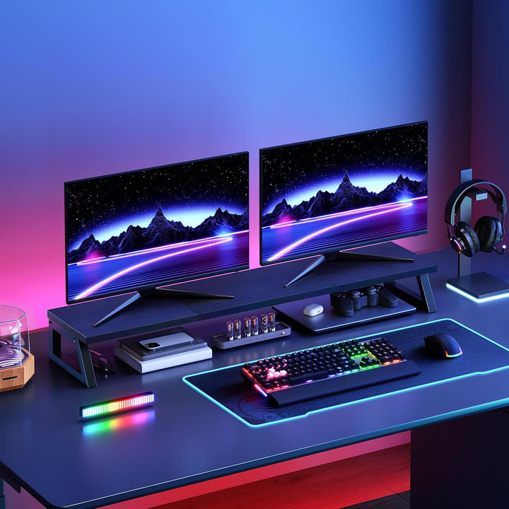 HOOBRO Monitorständer Holz für 2 Monitore, 100 x 24 x 12,5 cm, Dual Monitor Ständer, Bildschirmerhöh