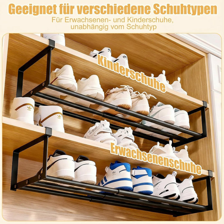 2 Stück Hängendes Schuhregal Organizer im Schrank - 40-70cm Verstellbares Unterregal Hängekorb Auszi