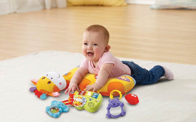 VTech Baby Giraffenkissen – Niedliches Kissen zum Kuscheln, Spielen in Bauchlage und Rasseln – Für K