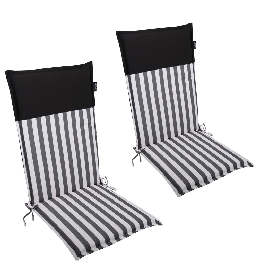 LILENO HOME Gartenstuhl Auflagen als [2er Set - Hochlehner] in Streifen Schwarz - Uni Schwarz - Bequ
