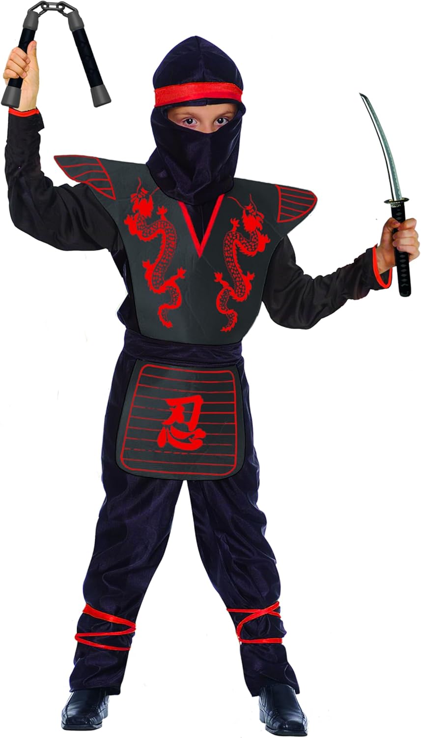 Ciao- Ninja Fighter Kostüm Verkleidung Junge with toy weapons set 5-7 Jahre Rot, 5-7 Jahre Rot